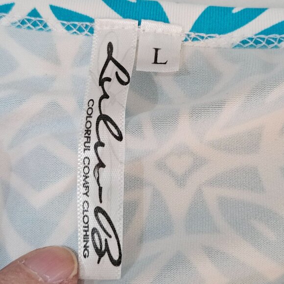 Lulu-B Turquoise & White Geometric Print Dress Large UPF Catalina Cloth - Picture 10 of 10